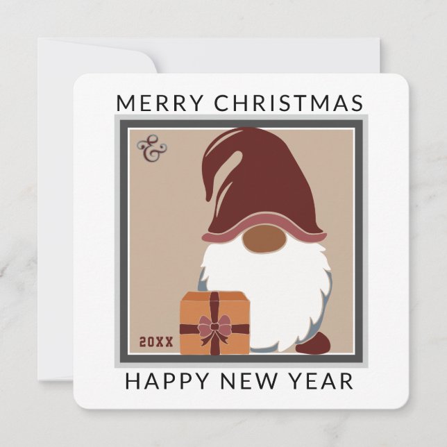 Festividades Cartão de Natal fofo com gnomo em cores suaves (Frente)