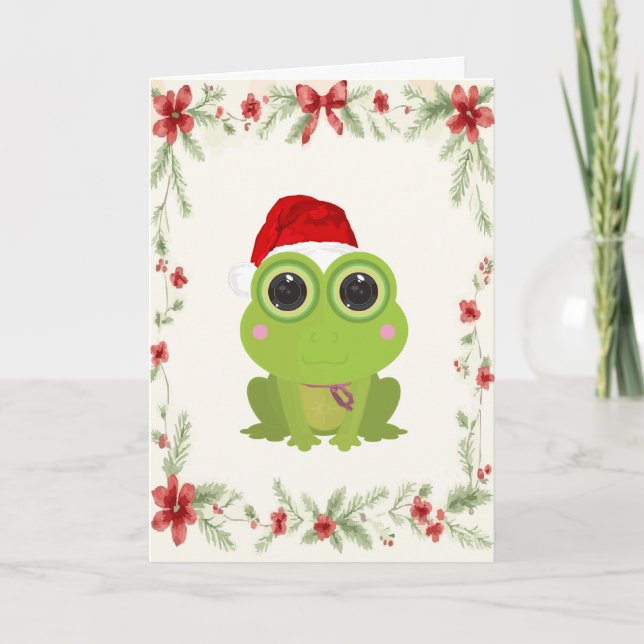 Festividades Cartão de Natal Fofo de Sapo com Visco (Frente)