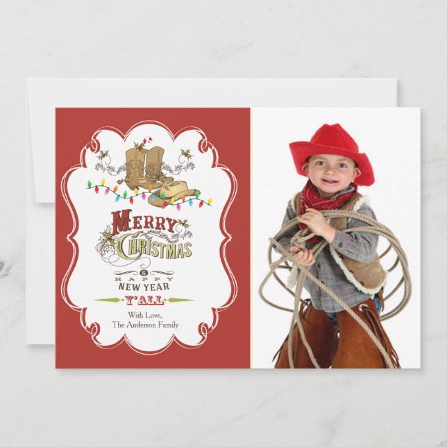 Festividades Cartão de Natal Fofo no Estilo Western (Frente)