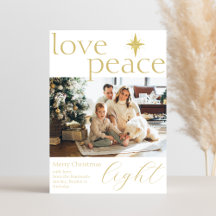 Cartão de Natal Foto Chapado Dourado e Branco