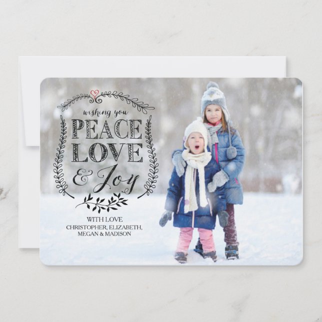Festividades Cartão de Natal Foto Chata Paz Amor & Alegria Féri (Frente)