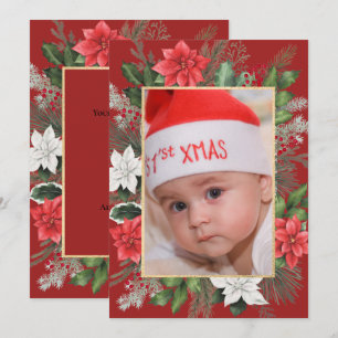 Festividades Cartão de Natal Foto Floral Vermelho Plano de Féri