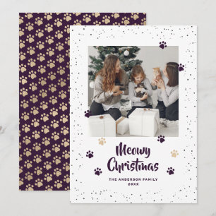 Festividades Cartão de Natal Foto Meowy Dourado Roxo