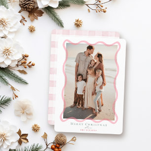 Festividades Cartão de Natal Foto Moldura Ondulada Rosa Coquett
