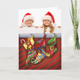 Festividades Cartão de Natal Fotográfico com Meias Vermelhas e 