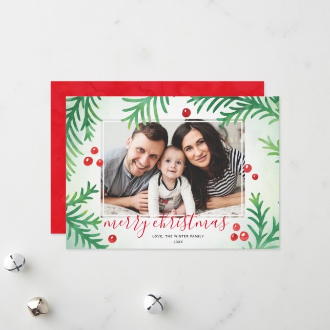 Festividades Cartão de Natal Fotográfico | Vermelho clássico e  (Frente/Verso In Situ)