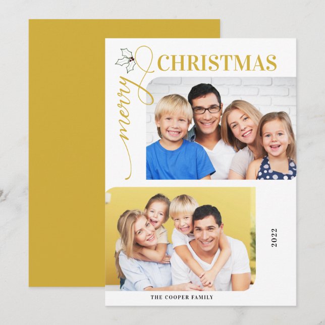 Festividades Cartão de Natal Fotos com Letra Dourada 2 (Frente/Verso)