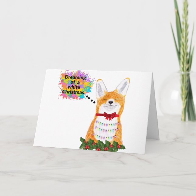 Festividades Cartão de Natal Fox sonhando com um Natal branco (Frente)