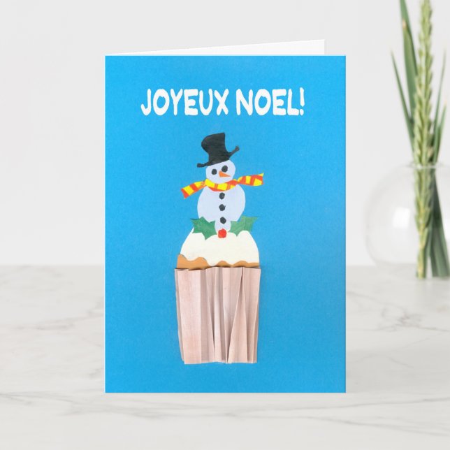Festividades Cartão de Natal, Francês, Cupcake com Snowman (Frente)