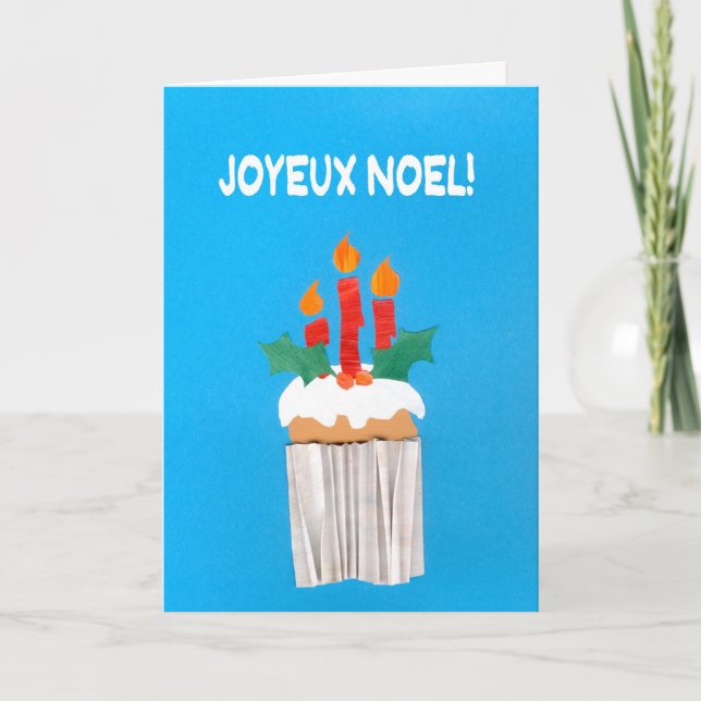 Festividades Cartão de Natal, Francês, Cupcake com Velas (Frente)