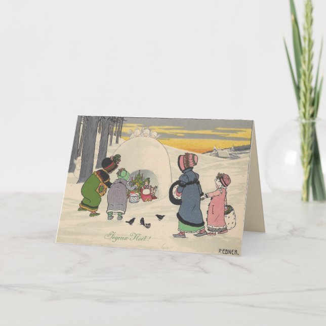 Festividades Cartão de Natal francês das meninas da neve do (Frente)