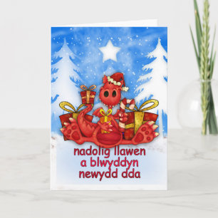 Festividades Cartão de Natal galês - Dragão Vermelho - Nadolig