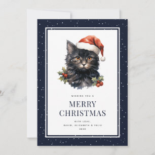 Festividades Cartão de Natal Gato Com Chapéu Vermelho do Papai