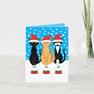 Festividades Cartão de Natal: gatos de Natal com chapéus vermel