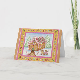 Festividades Cartão de Natal Gingerbird House Rosa