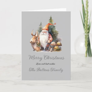 Festividades Cartão de Natal Gnome Watercolor de Feriado Encant