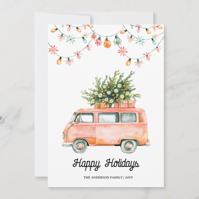 Festividades Cartão de Natal Groovy Happy Holidays 70s (Frente)