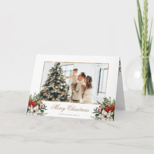 Festividades Cartão de Natal Holly Berries Poinsettia