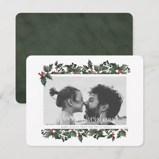 Festividades Cartão de Natal Holly Border (Frente/Verso)