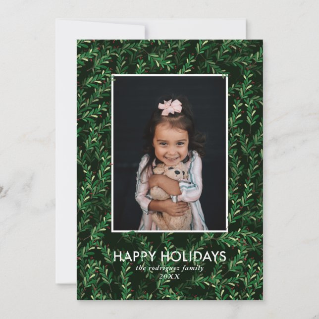 Festividades Cartão de Natal Holly Greenery (Frente)