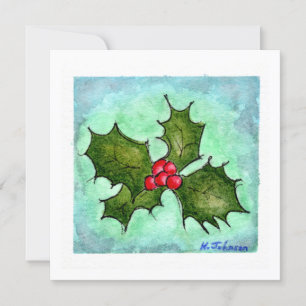 Festividades Cartão de Natal Holly Watercolor