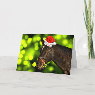 Festividades Cartão de Natal Horse Santa Hat