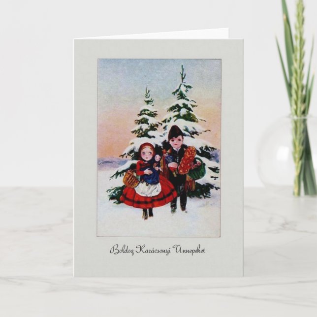 Festividades Cartão de Natal húngaro do vintage (Frente)