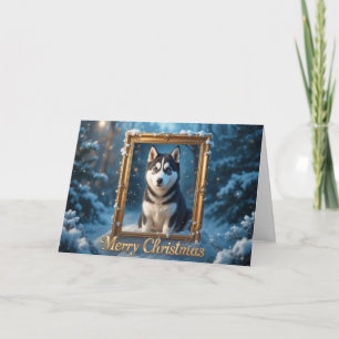 Festividades Cartão de Natal Husky Inverno Saudação de Férias d
