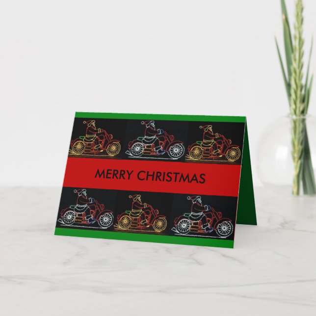 Festividades Cartão de Natal iluminado das motocicletas (Frente)