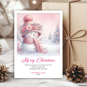 Festividades Cartão de Natal infantil de boneco de neve rosa al