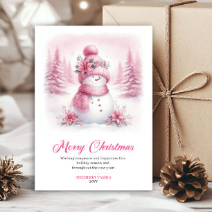 Festividades Cartão de Natal infantil de boneco de neve rosa de