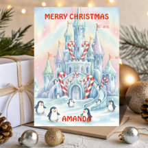Cartão de Natal Infantil Penguim Castelo de Gelo