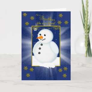 Festividades cartão de natal irmão, azul com boneco de neve