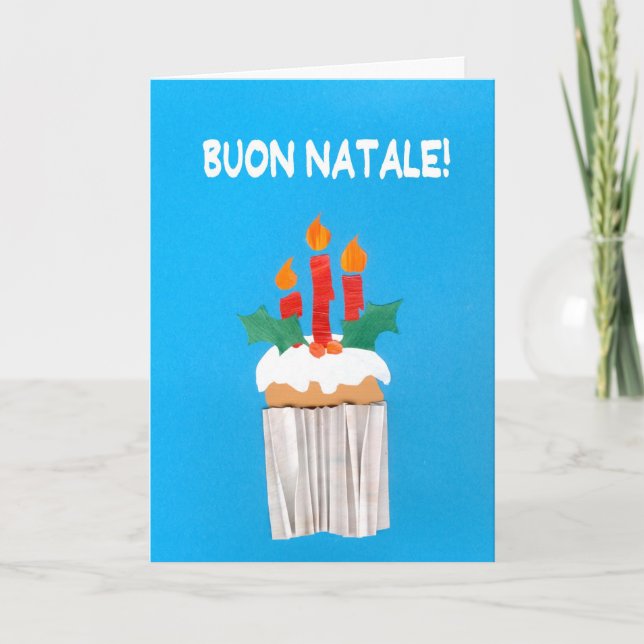 Festividades Cartão de Natal, italiano, cupcake com velas (Frente)