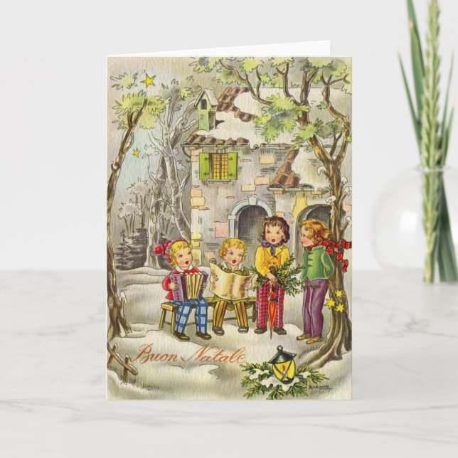 Festividades Cartão de Natal Italiano Vintage (Frente)