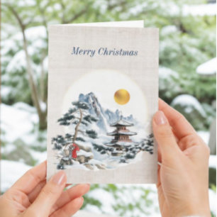 Festividades Cartão de Natal Japonês Antigo