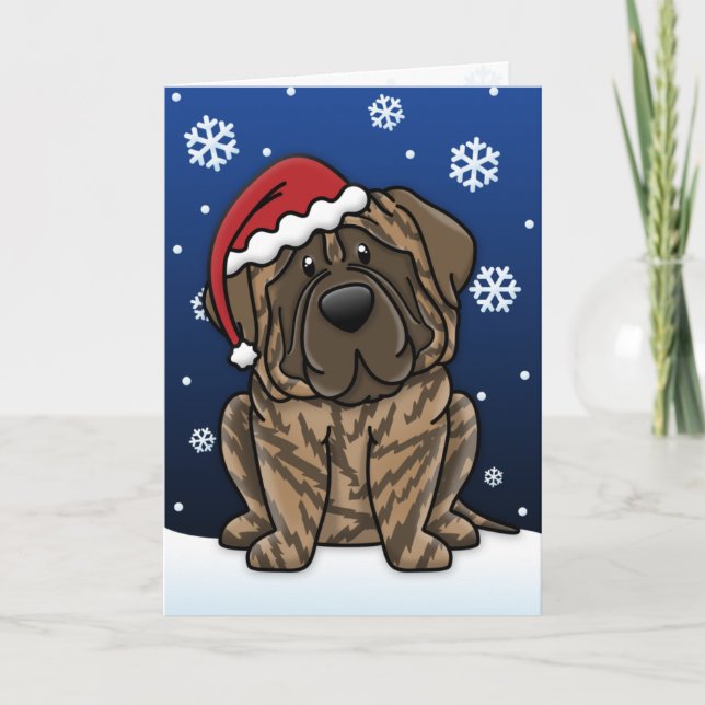 Festividades Cartão de Natal Kawaii Brindle Mastiff (Frente)