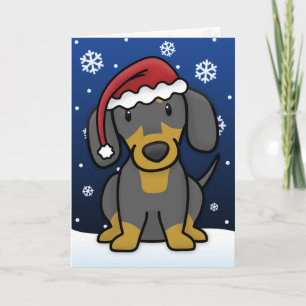 Festividades Cartão de Natal Kawaii Dachshund (Preto e Banho)