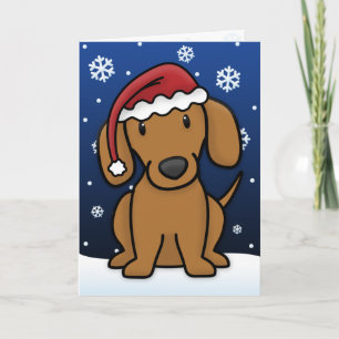 Festividades Cartão de Natal Kawaii Dachshund (Vermelho)