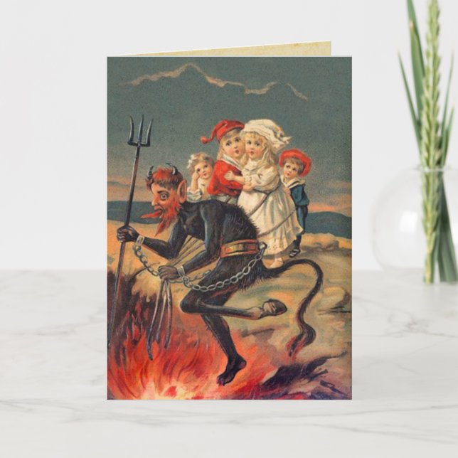 Festividades Cartão de Natal Krampus, com cabeça vermelha, (Frente)