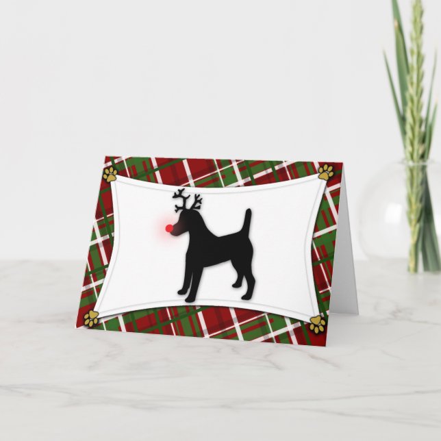 Festividades Cartão de Natal liso da rena do Fox Terrier (Frente)
