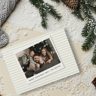 Festividades Cartão de Natal Listrado com Foto Polaroid Persona