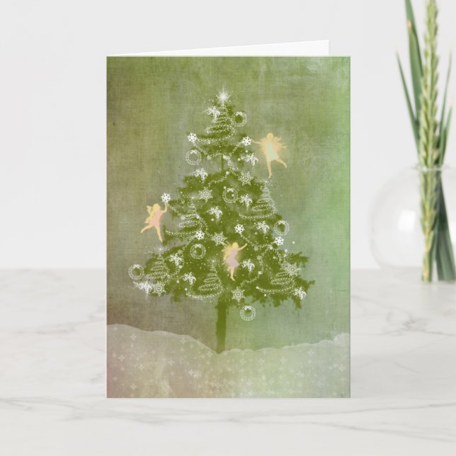Festividades Cartão de Natal Mágico de Natal, Árvore e Fadas (Frente)