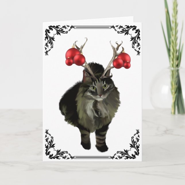 Festividades Cartão de Natal Maine Coon Reindeer (Frente)