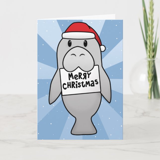 Festividades Cartão de Natal Manatei Kawaii (Frente)