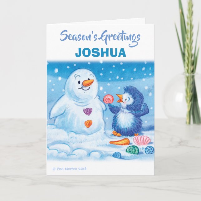 Festividades Cartão de Natal meio Pinguim e Snowman (Frente)