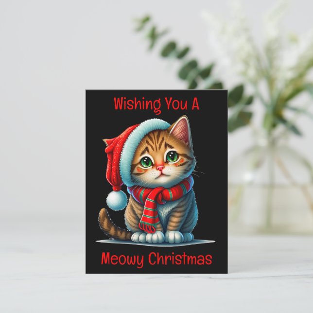 Festividades Cartão de Natal Meowy (Em pé/Frente)