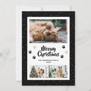Festividades Cartão de Natal Meowy Black Gold Paws Snow 3 Fotos