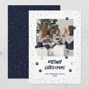Festividades Cartão de Natal Meowy com Patas de Gato Azuis e Fo