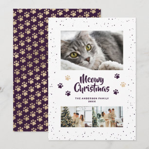 Festividades Cartão de Natal Meowy Foto Patas de Neve Dourado R